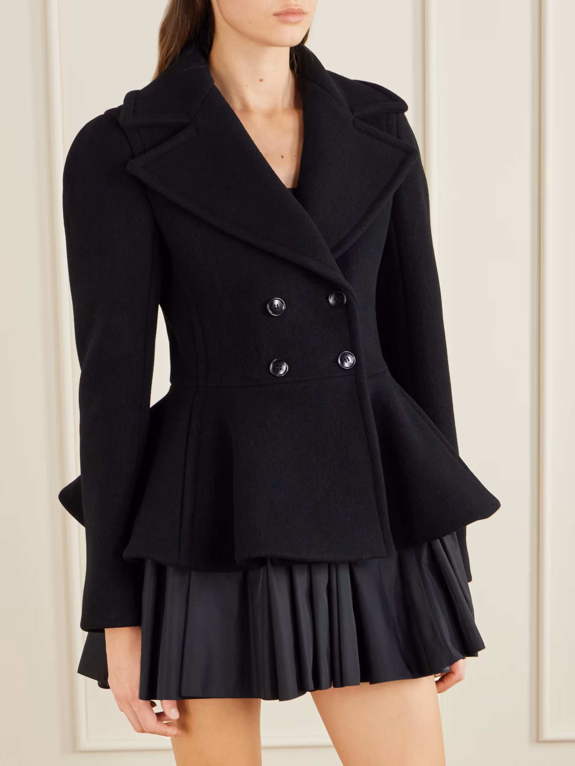 Double-breasted wool-blend peplum coat