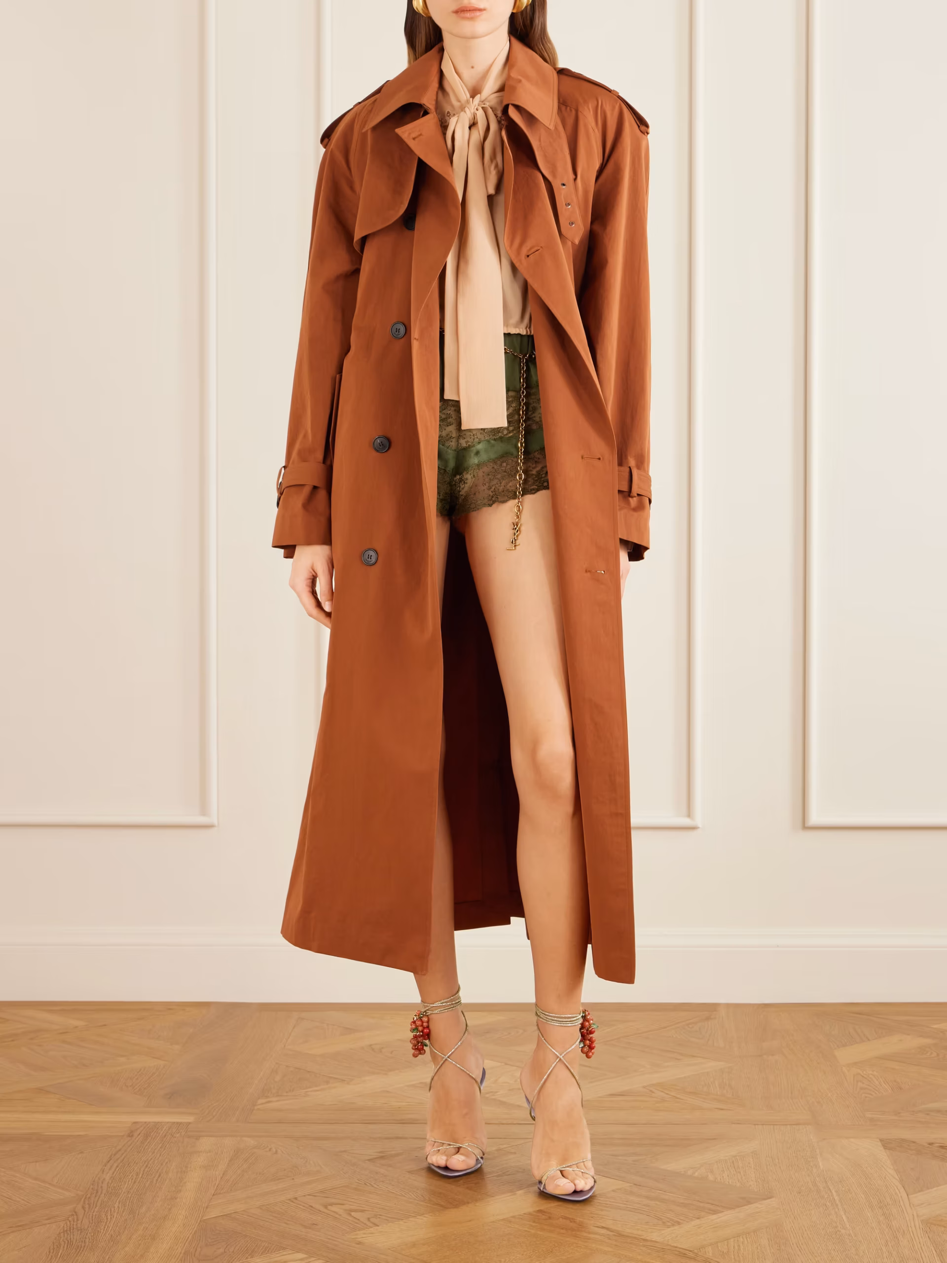 Double-breasted belted cotton and silk-blend trench coat