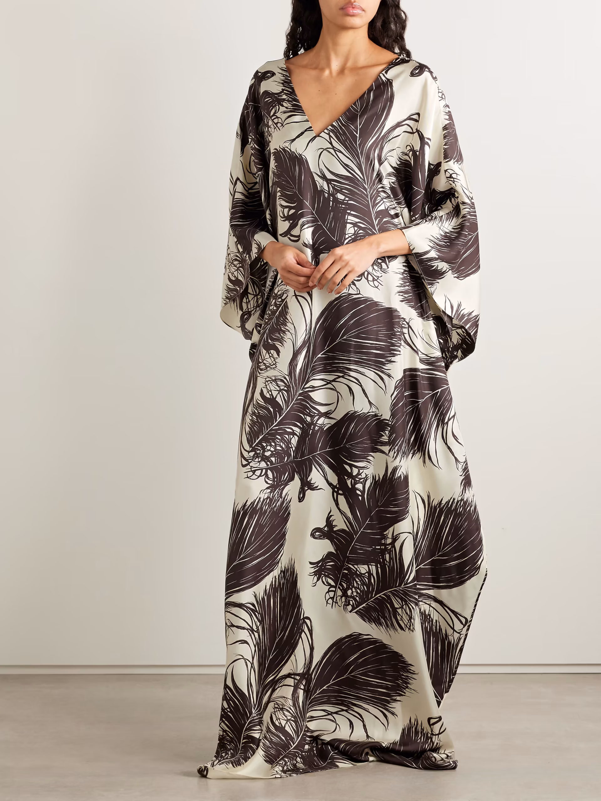 Scarf-detailed printed silk-twill gown