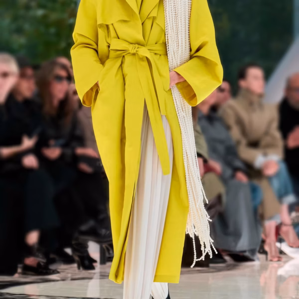 Belted paper-blend trench coat