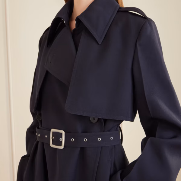 Belted wool gabardine trench coat
