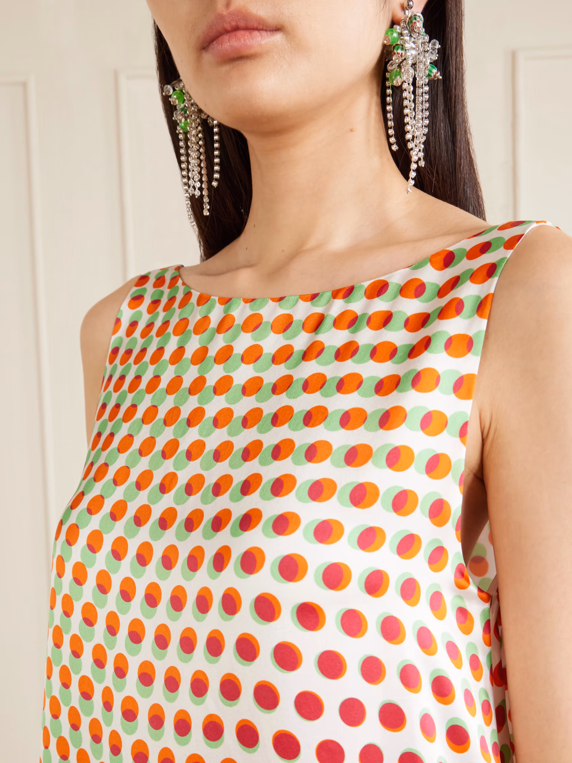 Polka-dot silk-satin maxi dress