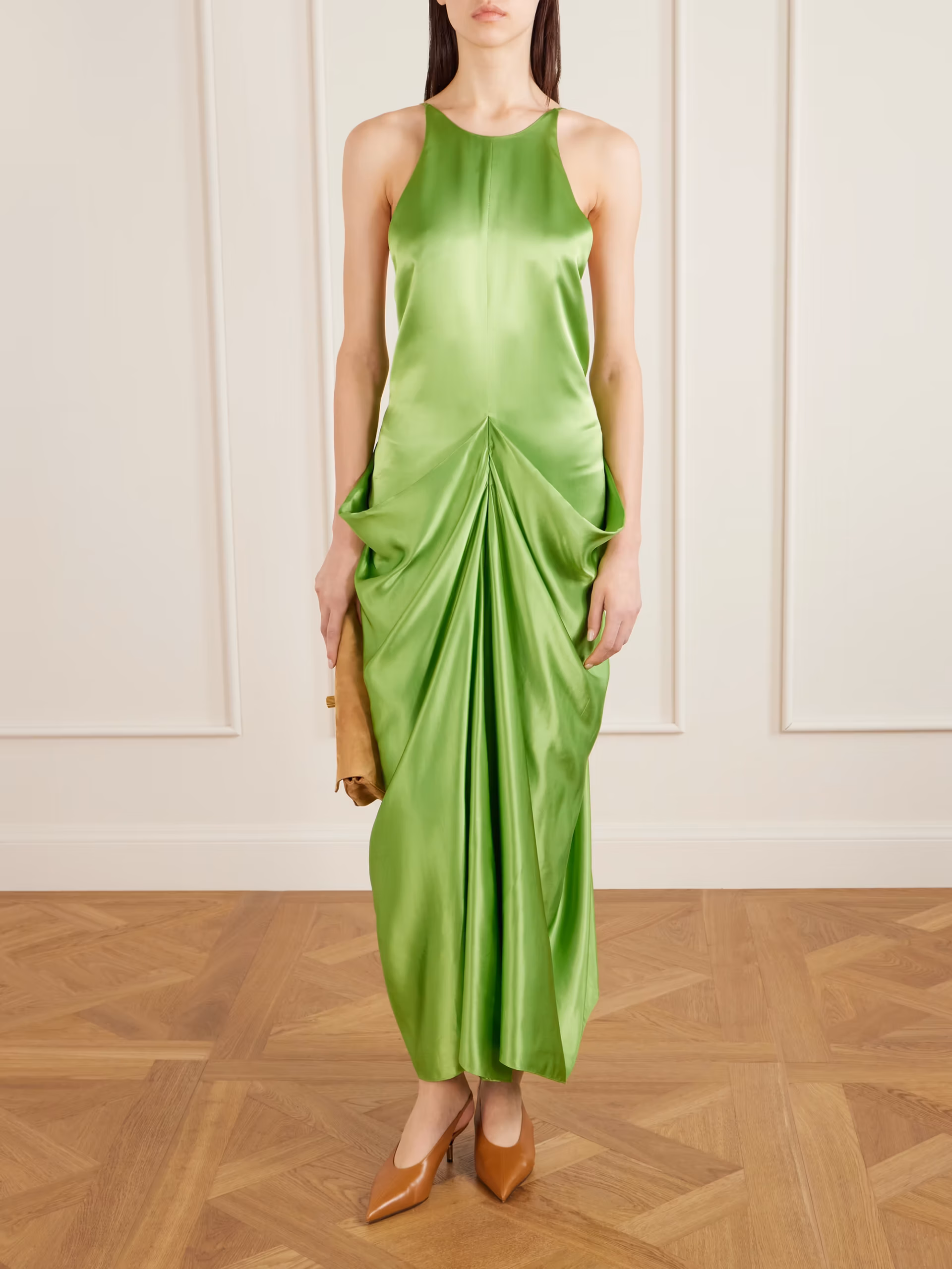 Kent open-back draped satin maxi dress