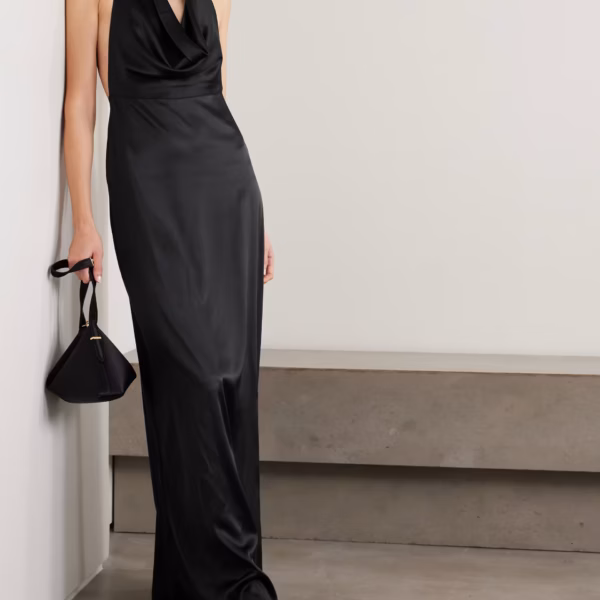 Carla draped silk-blend satin halterneck maxi dress