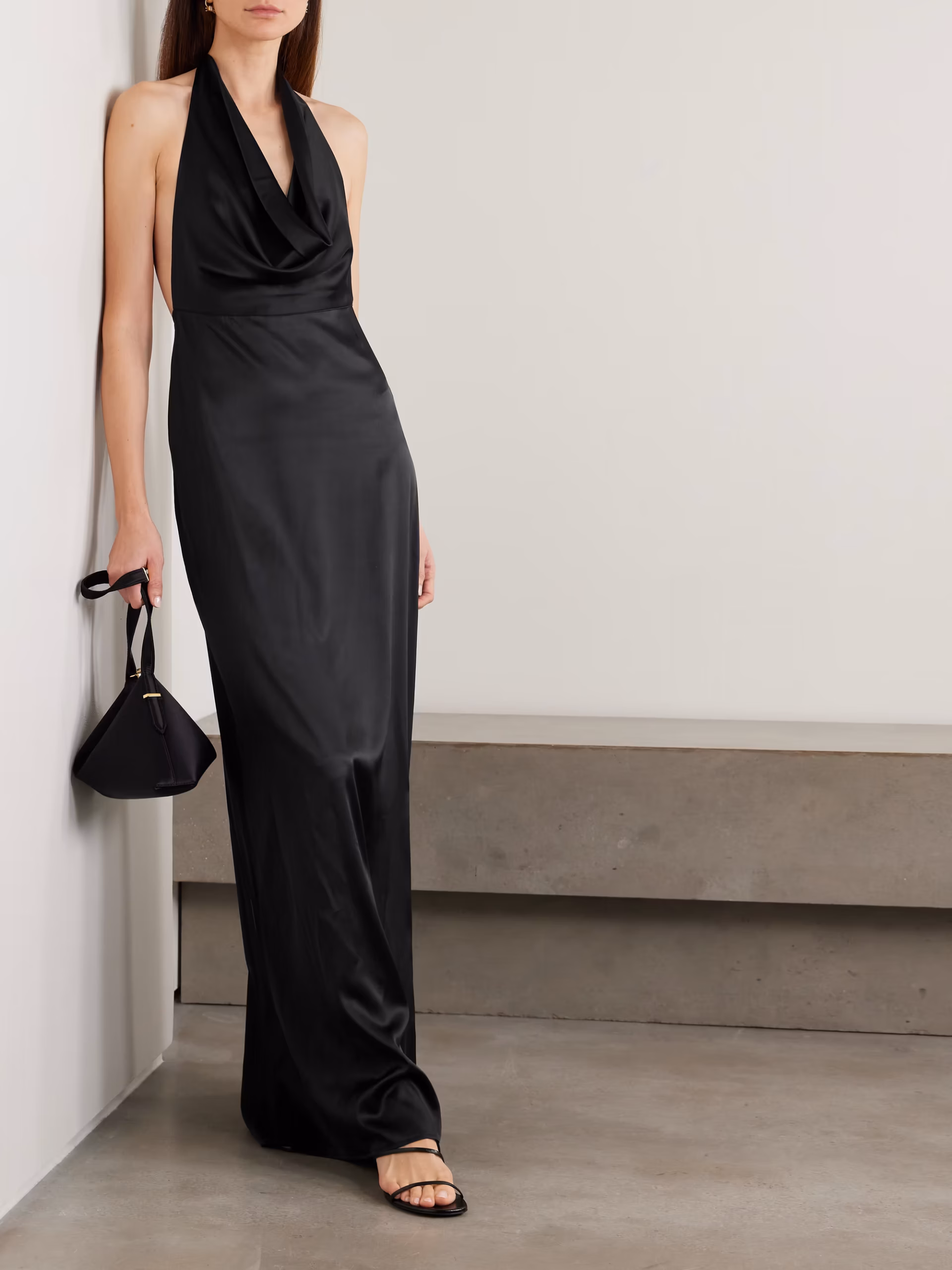 Carla draped silk-blend satin halterneck maxi dress