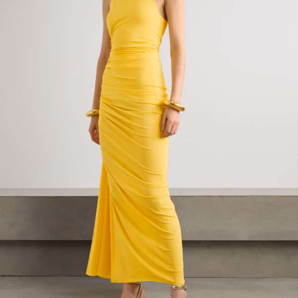 Gathered stretch-jersey midi dress
