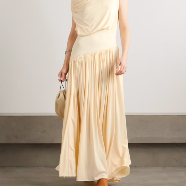 Gwen one-shoulder asymmetric draped jersey-trimmed stretch-bamboo maxi dress