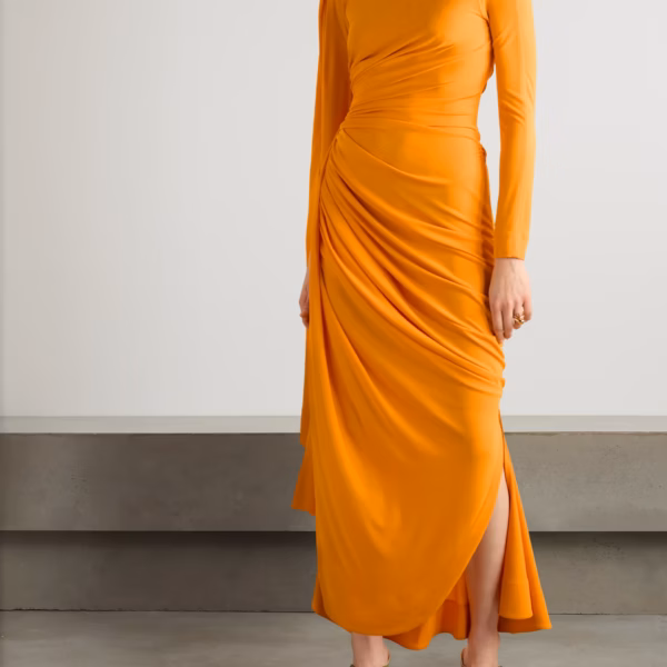 Draped gathered jersey maxi dress
