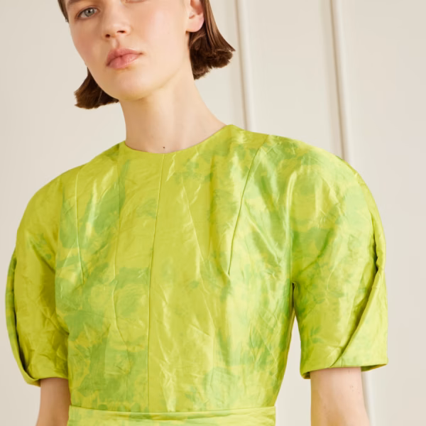 Printed crinkled-satin midi dress