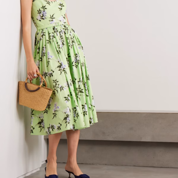 Eglantine belted gathered floral-print cotton-poplin midi dress