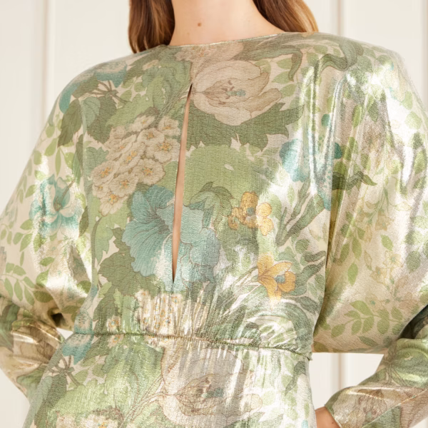 Cut-out floral-print silk-blend lamé midi dress