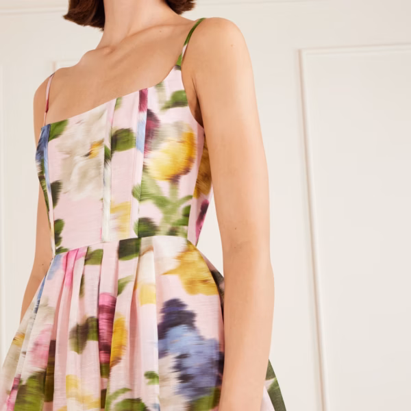 Floral-print linen and silk-blend midi dress