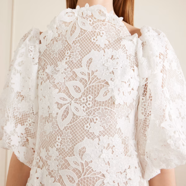 Off-the-shoulder embroidered lace gown