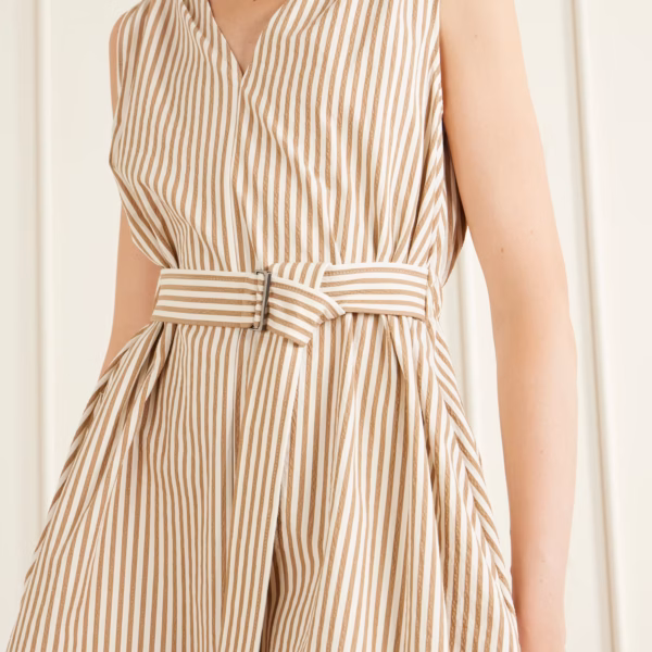 Belted seersucker cotton-blend mini dress