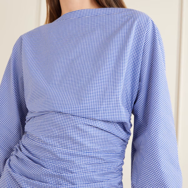 Ezra gathered checked cotton mini dress
