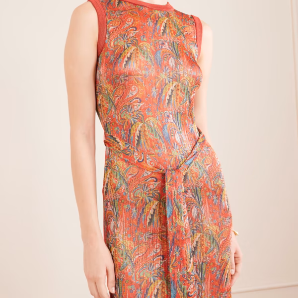 Belted fringed jacquard-knit midi dress