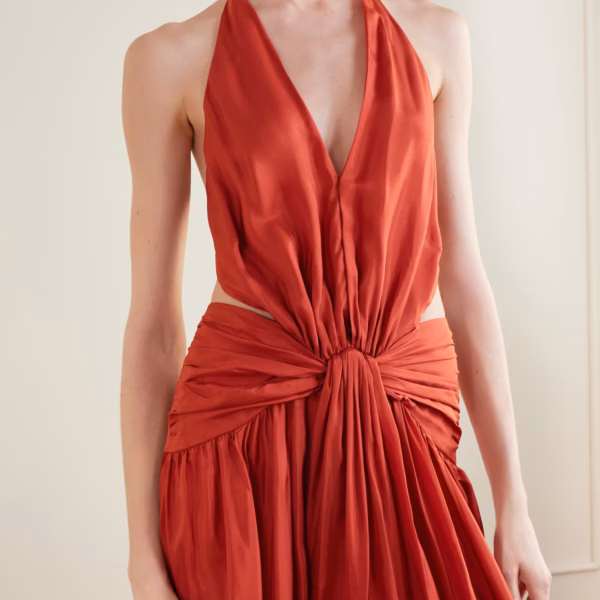 Indra knotted silk halterneck maxi dress