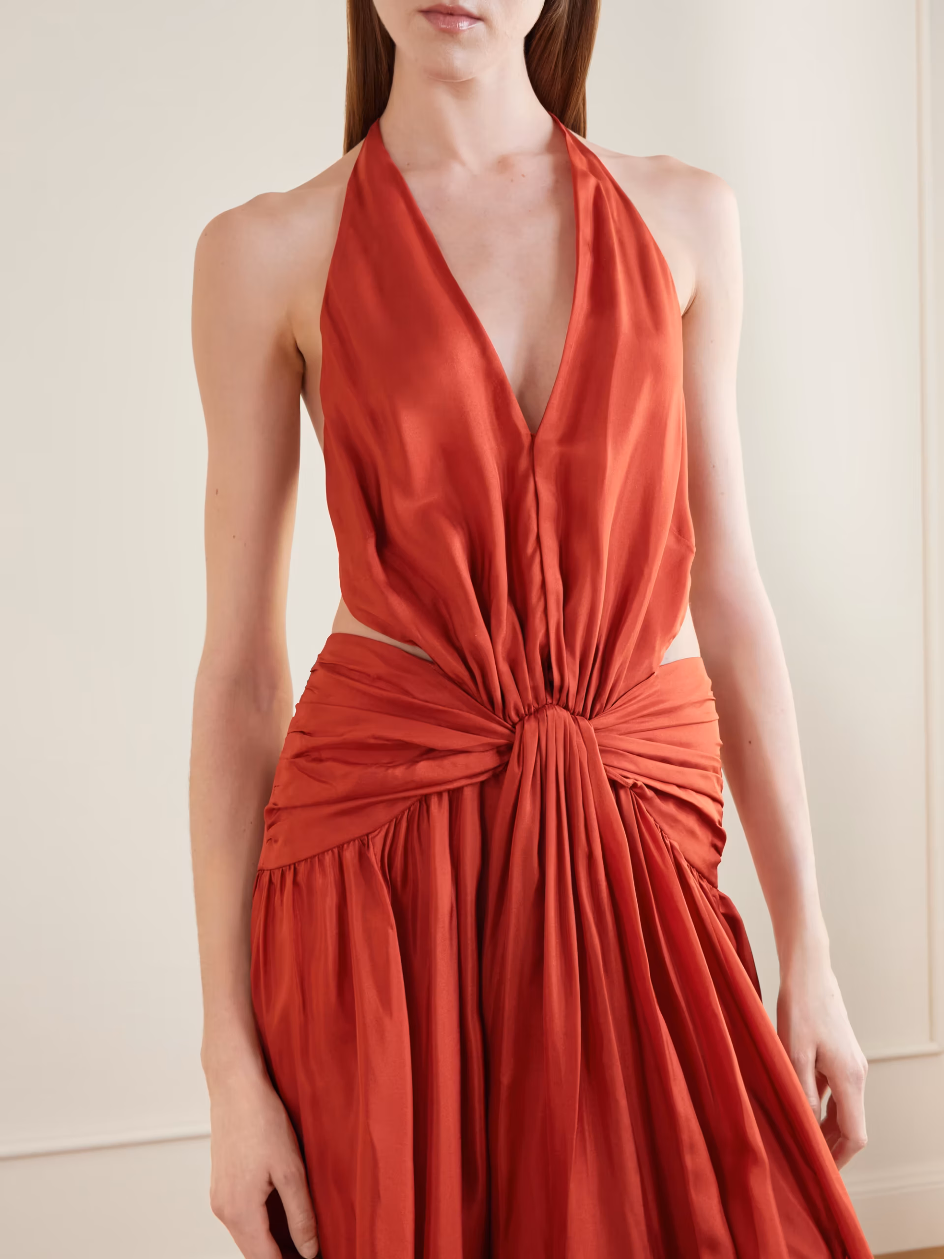Indra knotted silk halterneck maxi dress