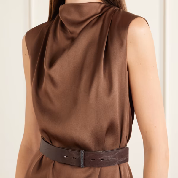 Belted satin midi dress