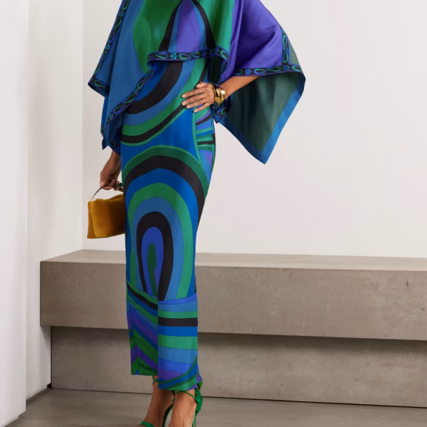 Layered printed silk-twill maxi dress