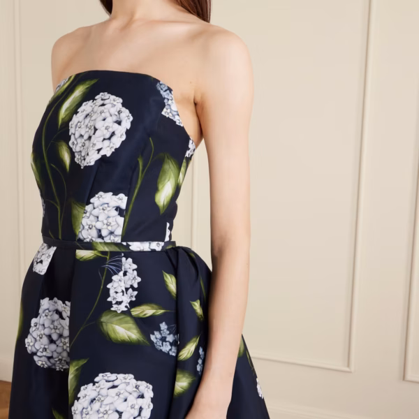 Floral-print twill gown
