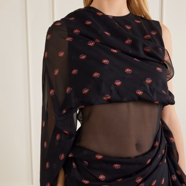 Floral-print silk-chiffon gown
