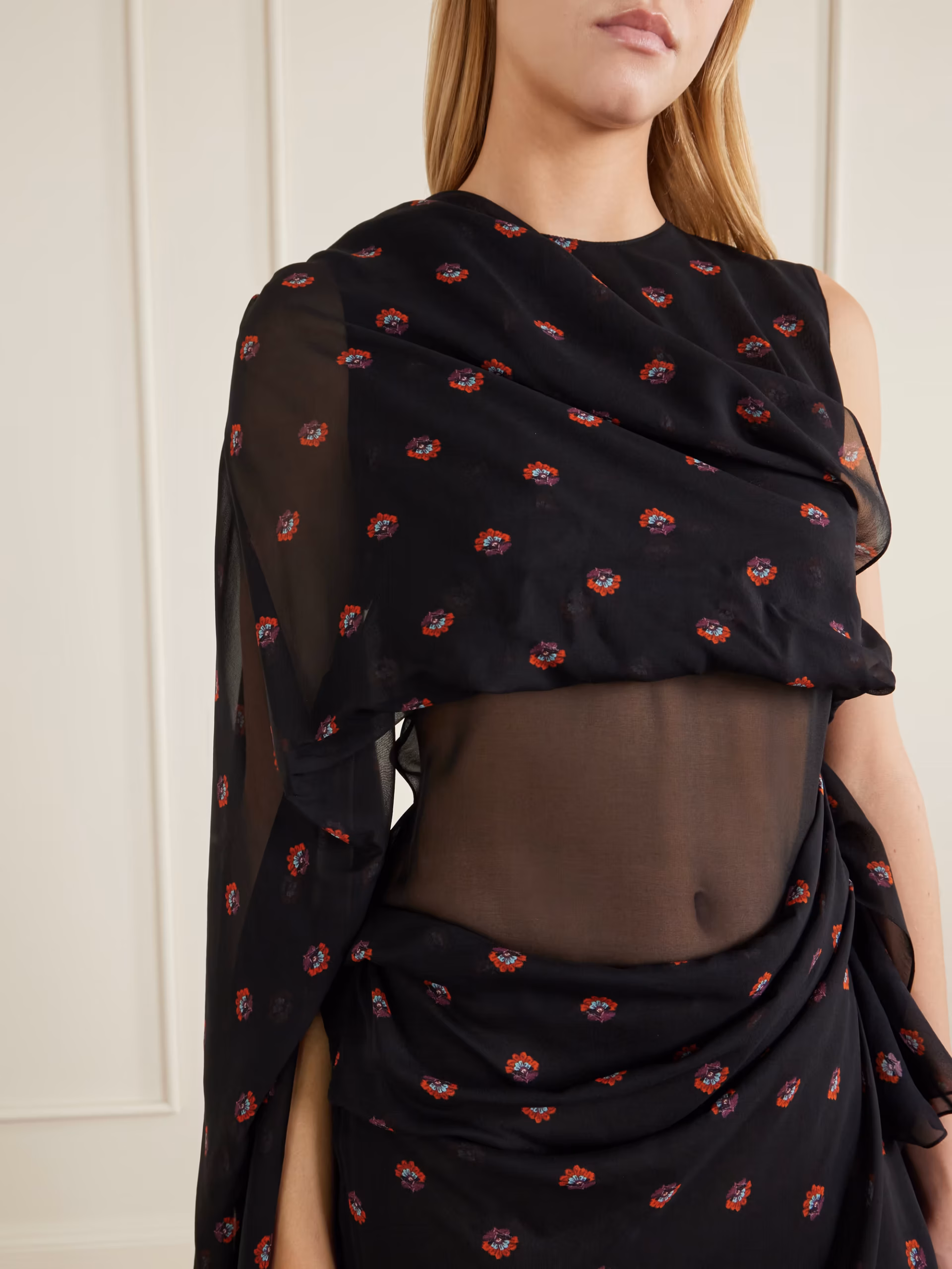 Floral-print silk-chiffon gown