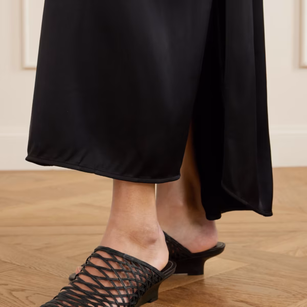 Woven leather wedge mules