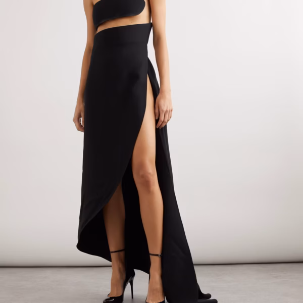 Spiral strapless bustier silk and wool-blend gown
