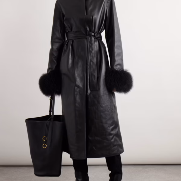 Shearling-trimmed leather coat