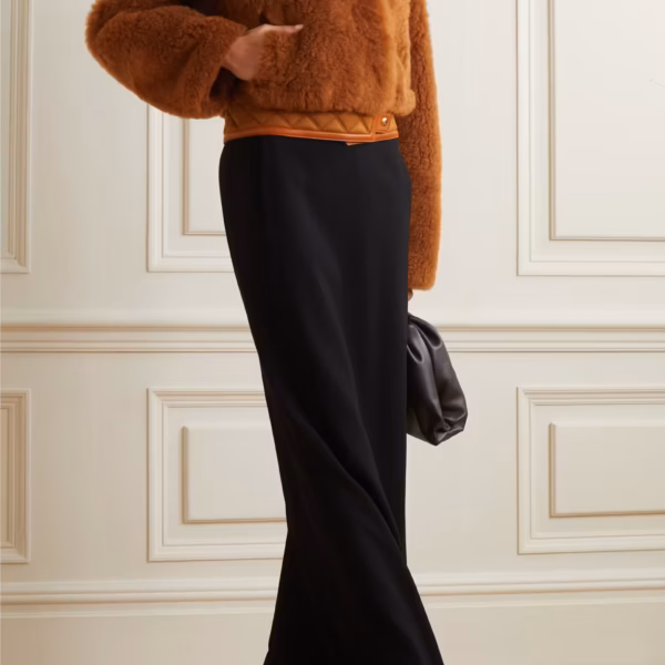 Leather and quilted cashmere-trimmed shearling jacket