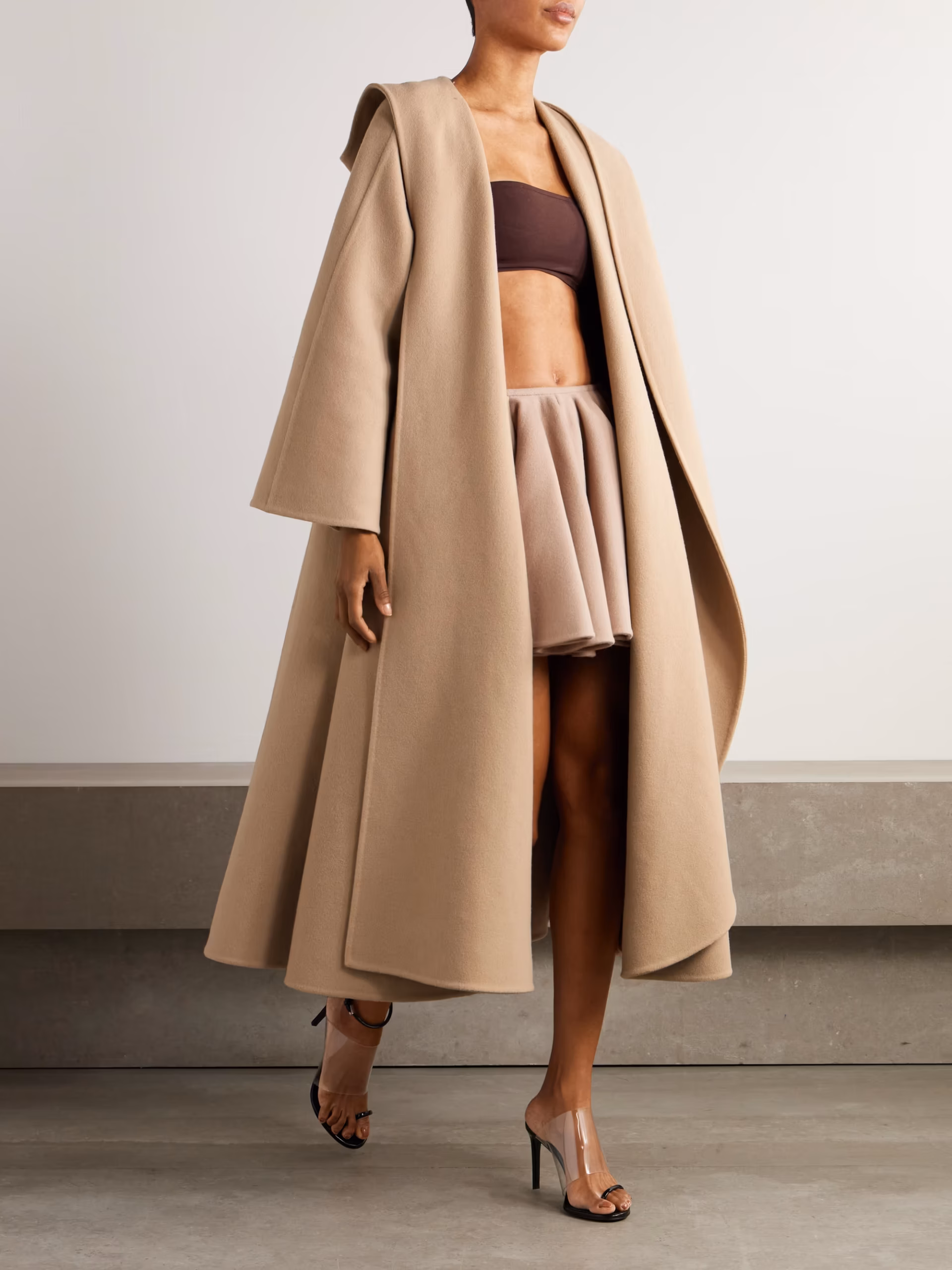 Belted wool and cashmere-blend hooded coat