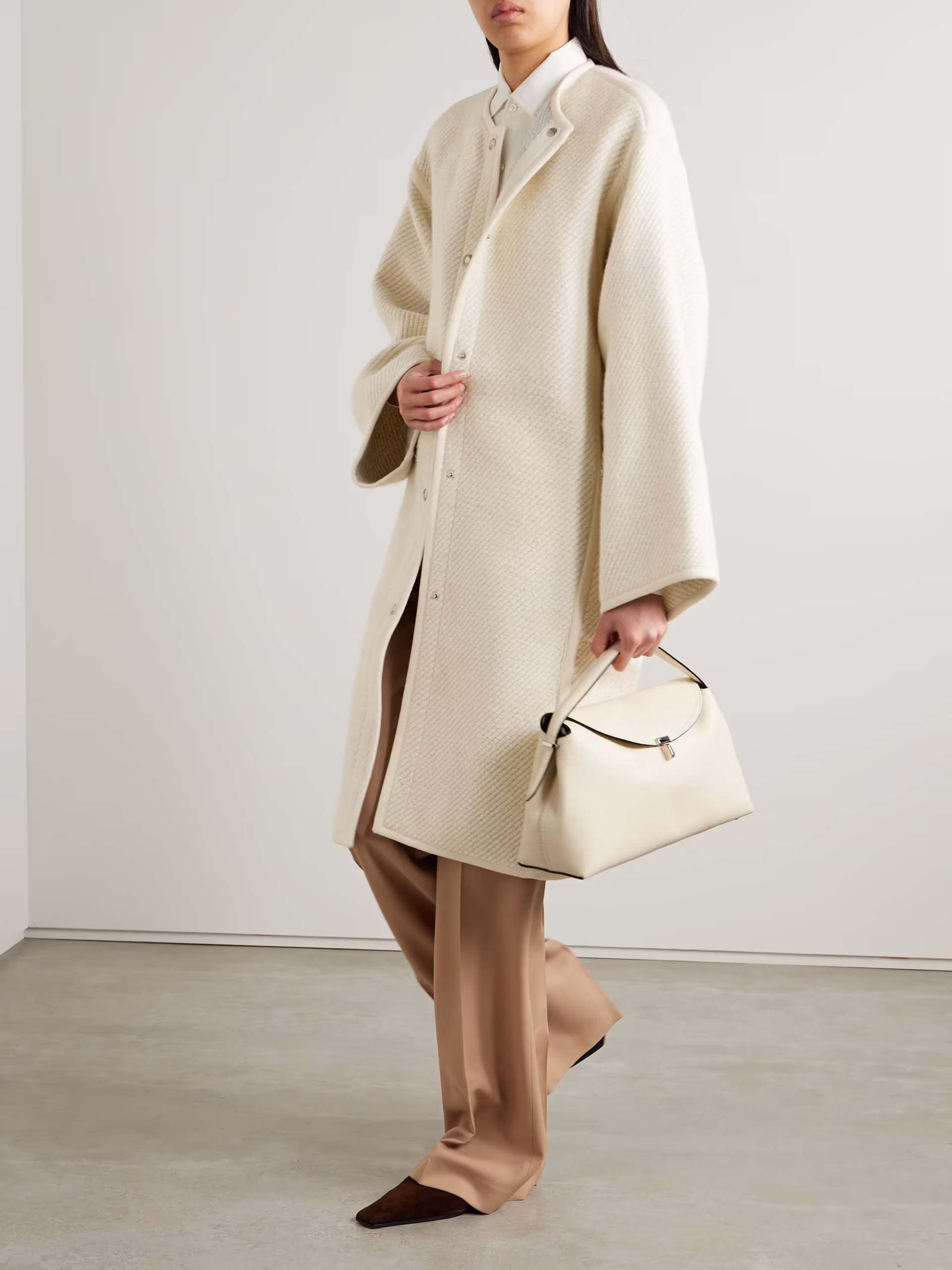 Silk, wool, cashmere and linen-blend coat