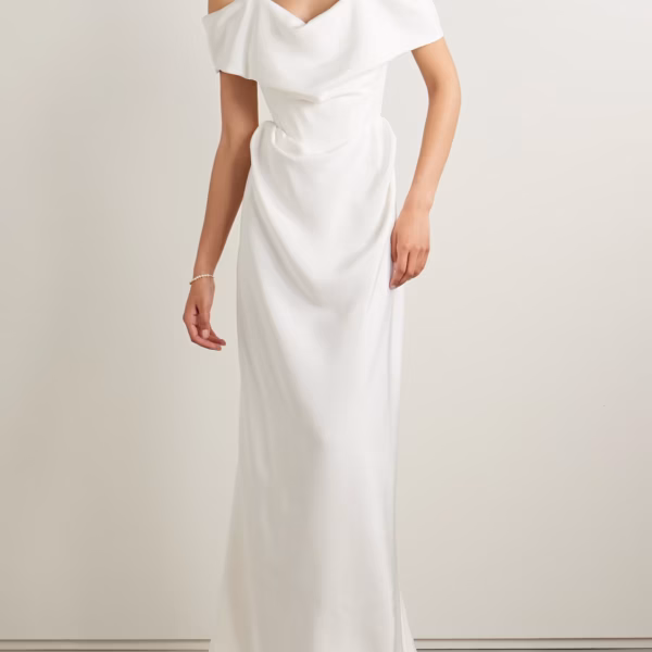 Nova Cocotte off-the-shoulder draped silk-crepe gown