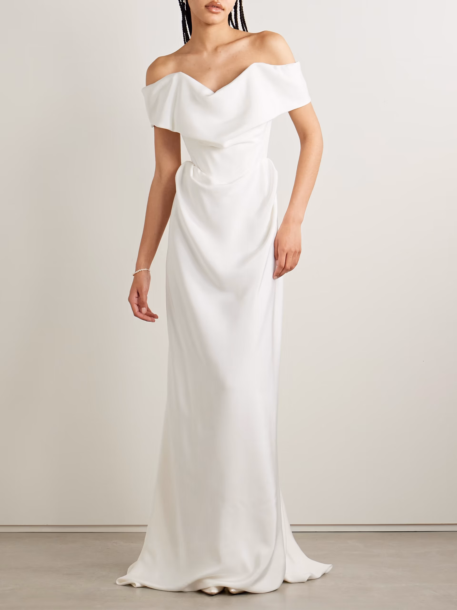 Nova Cocotte off-the-shoulder draped silk-crepe gown