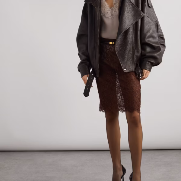 Oversized textured-leather jacket