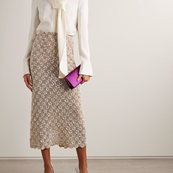 Embellished tulle midi skirt