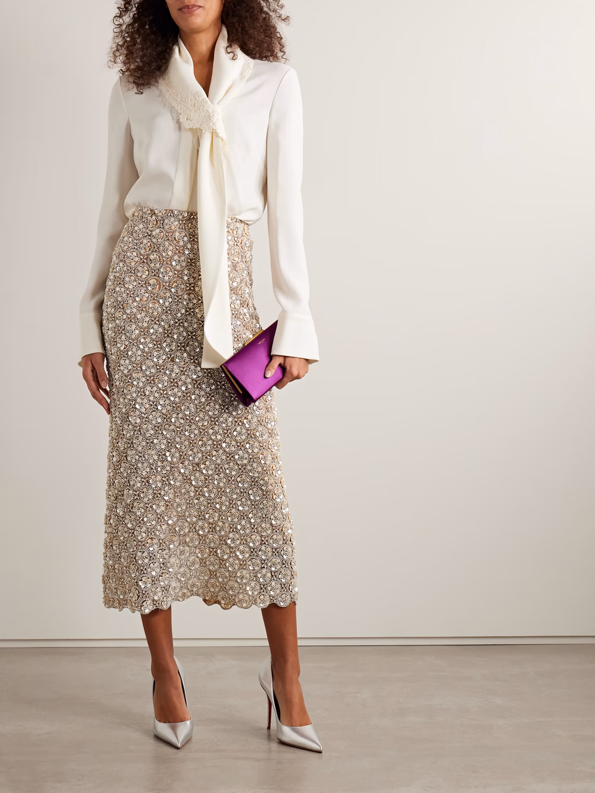 Embellished tulle midi skirt