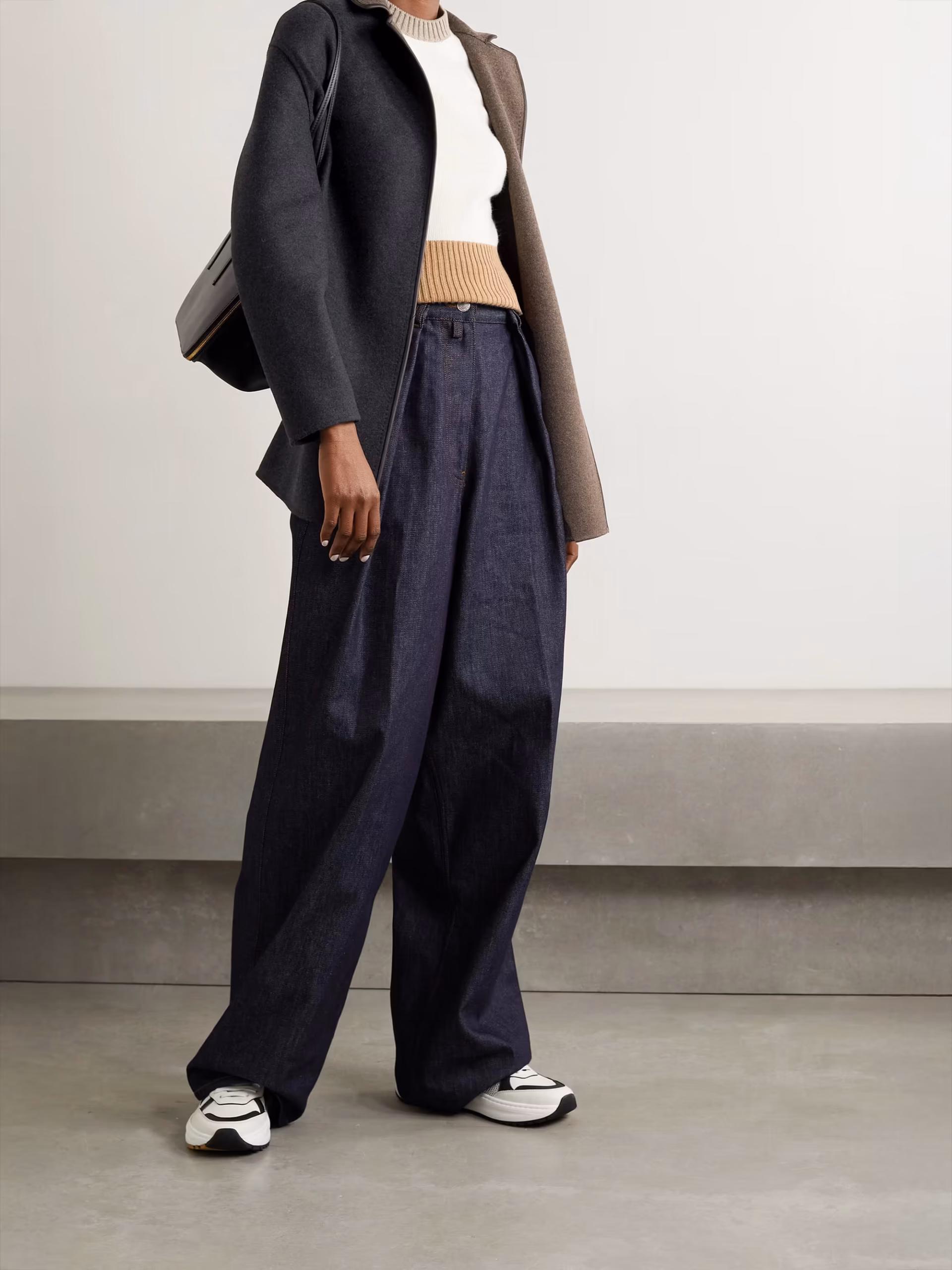 Jimi reversible belted leather-trimmed cashmere-blend jacket