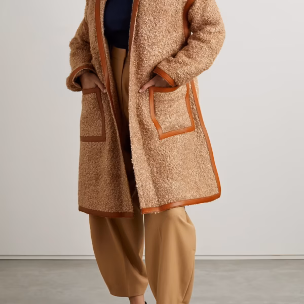 Reinhold leather-trimmed mohair-blend bouclé coat