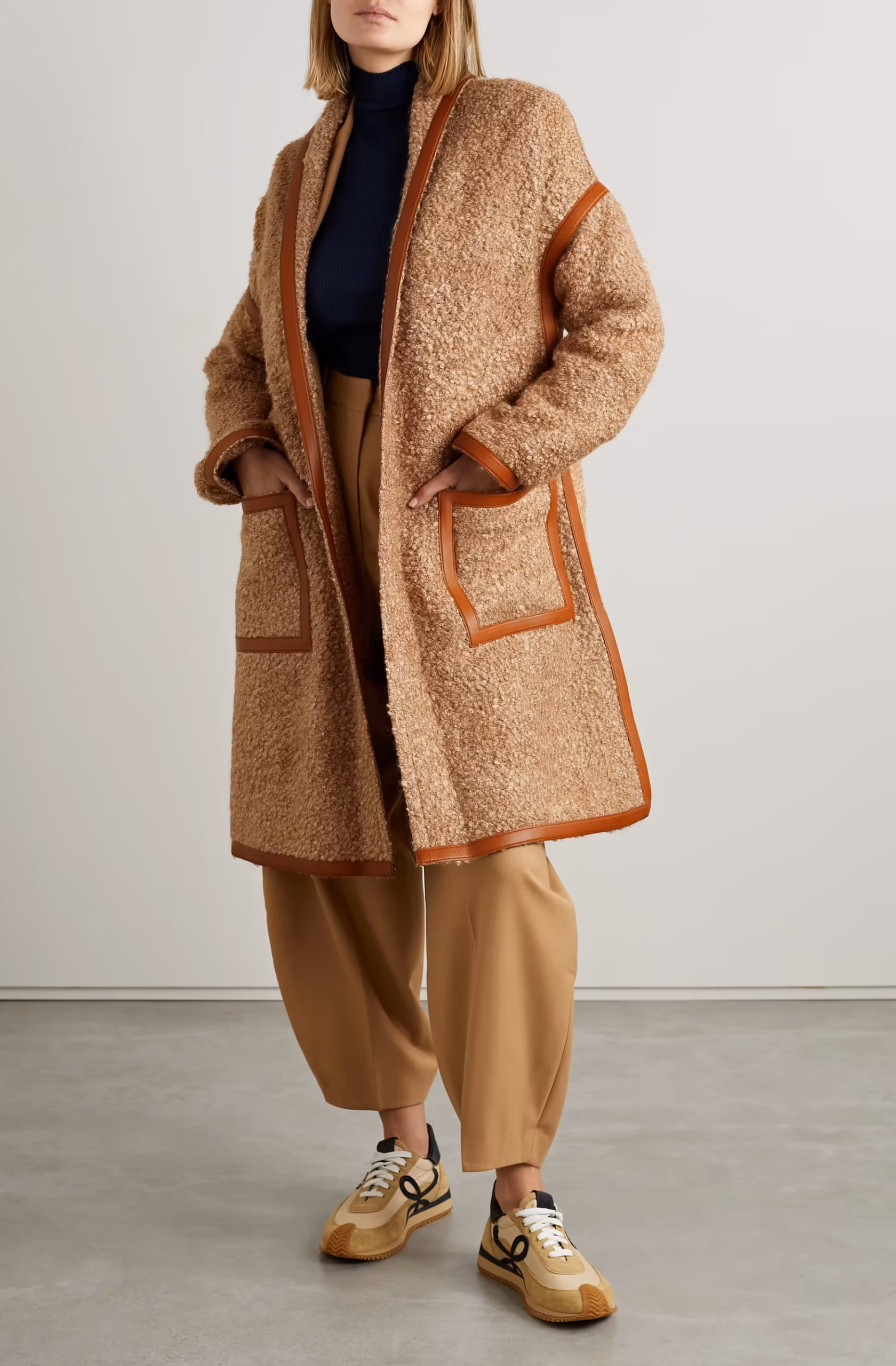 Reinhold leather-trimmed mohair-blend bouclé coat