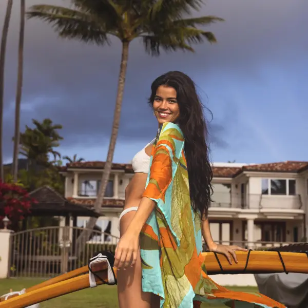 Kapua Aqua Blue Leaf Print Cover-Up Shawl