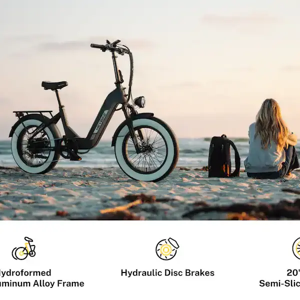 Foldable Step-Thru Fat-Tire 750W Ebike, Hydraulic Disc Brakes