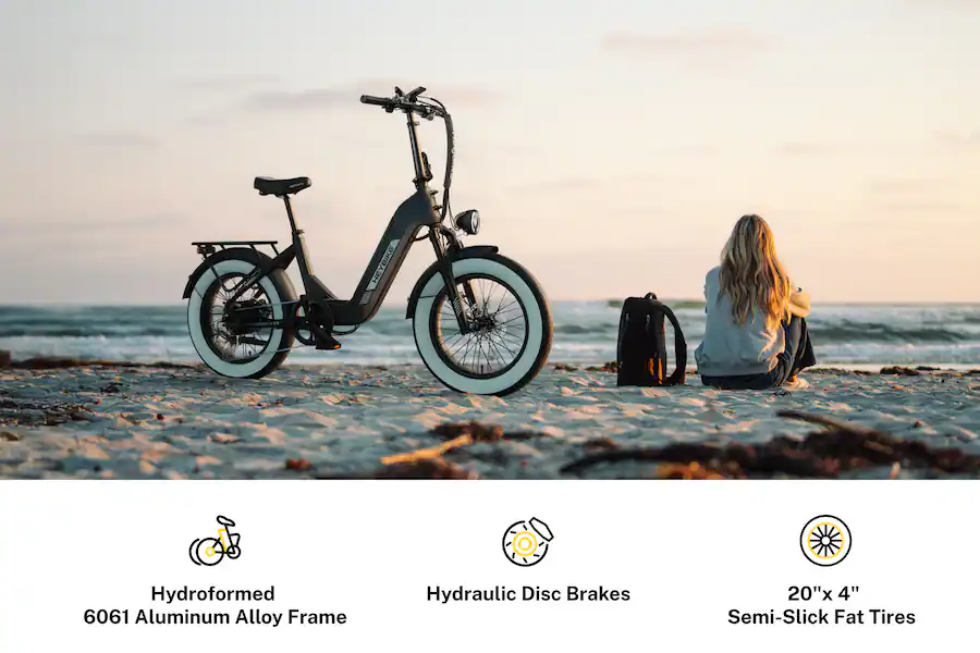 Foldable Step-Thru Fat-Tire 750W Ebike, Hydraulic Disc Brakes