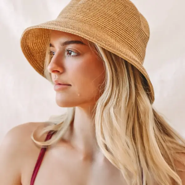 Bon Voyage Babe Tan Straw Bucket Hat