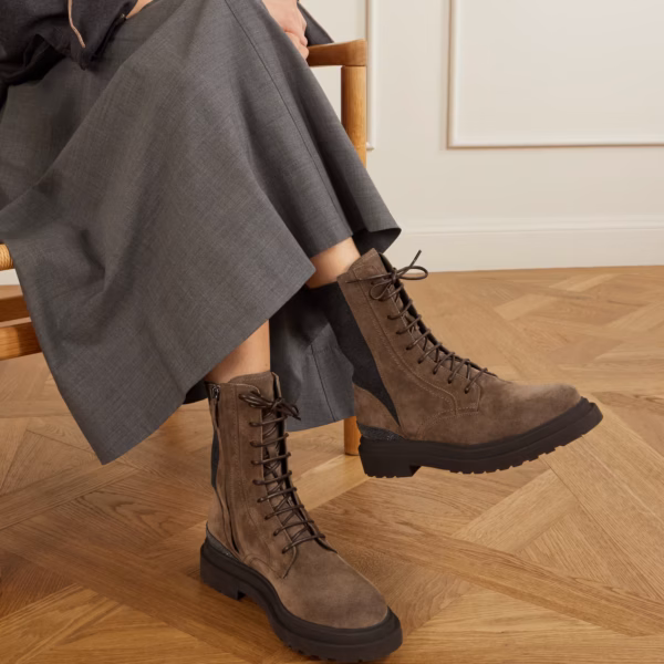 Suede ankle combat boots