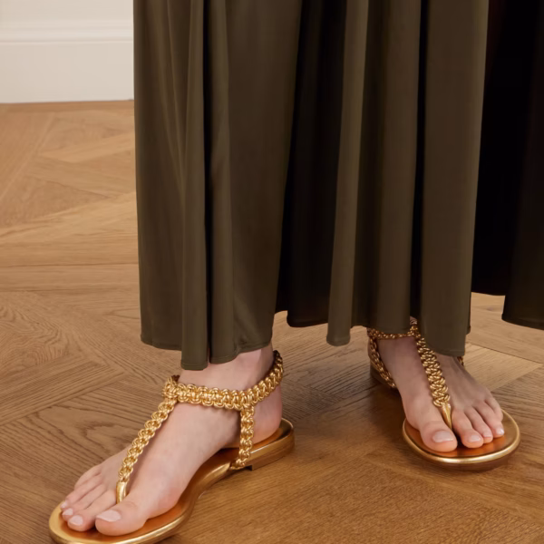 Woven metallic leather thong sandals
