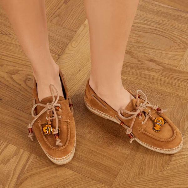 Embellished suede espadrille loafers
