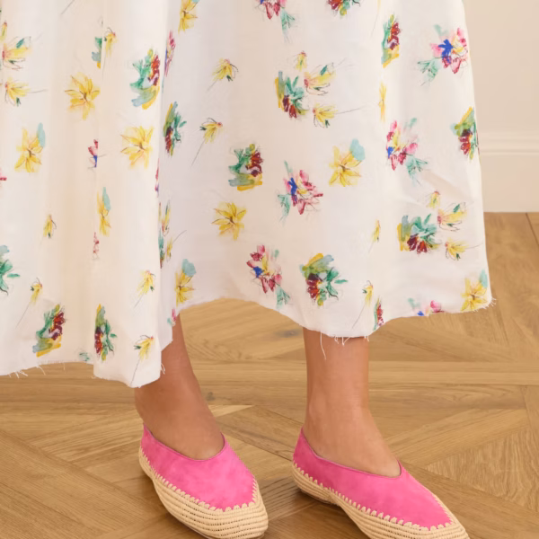 Suede and raffia ballet flats