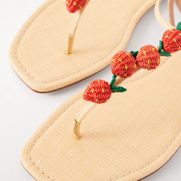 Fragolina Sugar embellished raffia-effect flat sandals